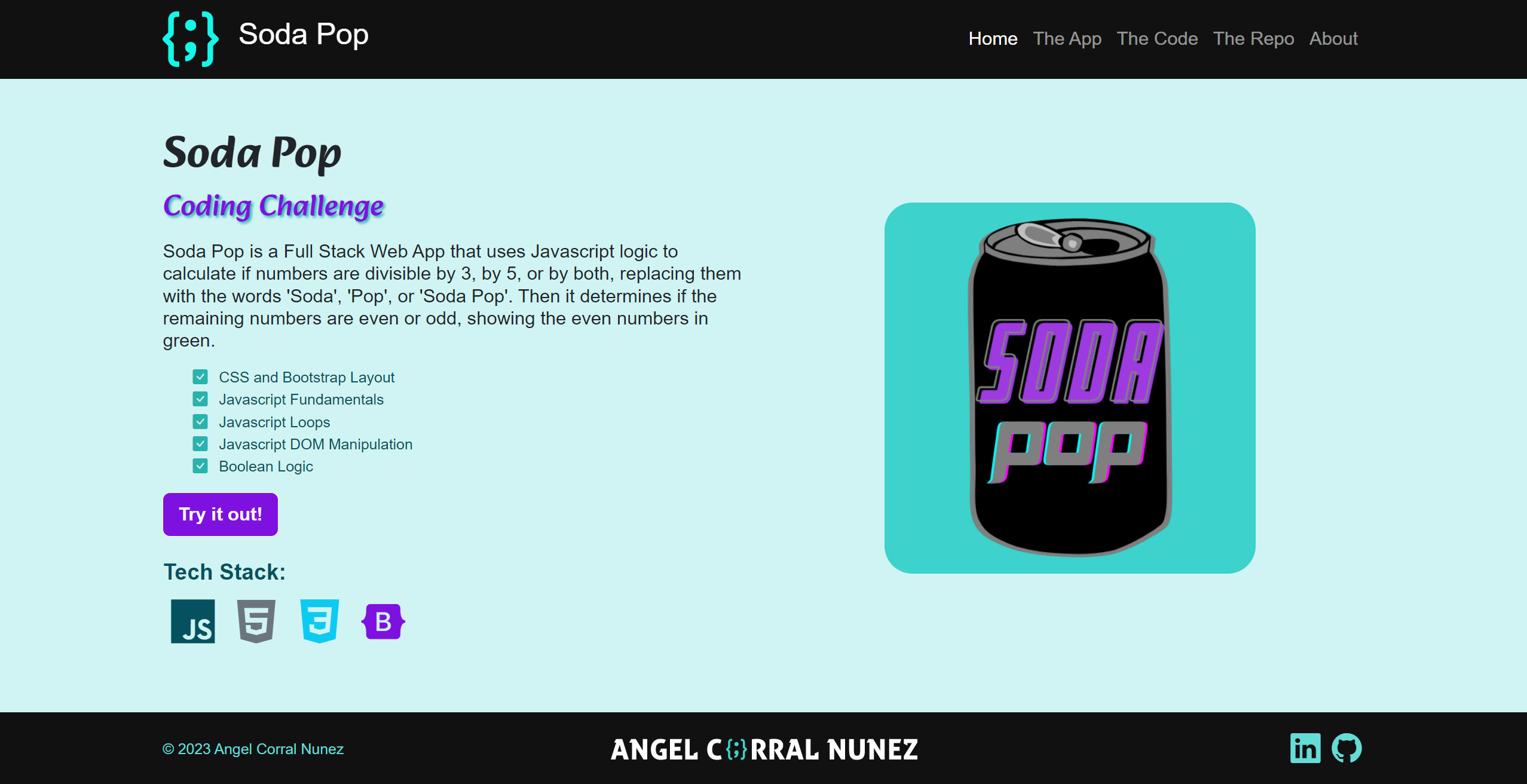 Screenshot of Soda Pop Home Page